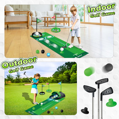 TERRAMUS Minigolf Set für Kinder, Indoor und Outdoor, LED-Ballrückgabe