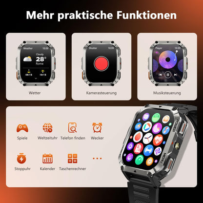 Blackview Smartwatch Herren mit Kompass, LED-Licht und 2 Armbändern