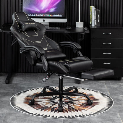 WOTSTA Gaming Stuhl ergonomisch mit Fussstütze, schwarz