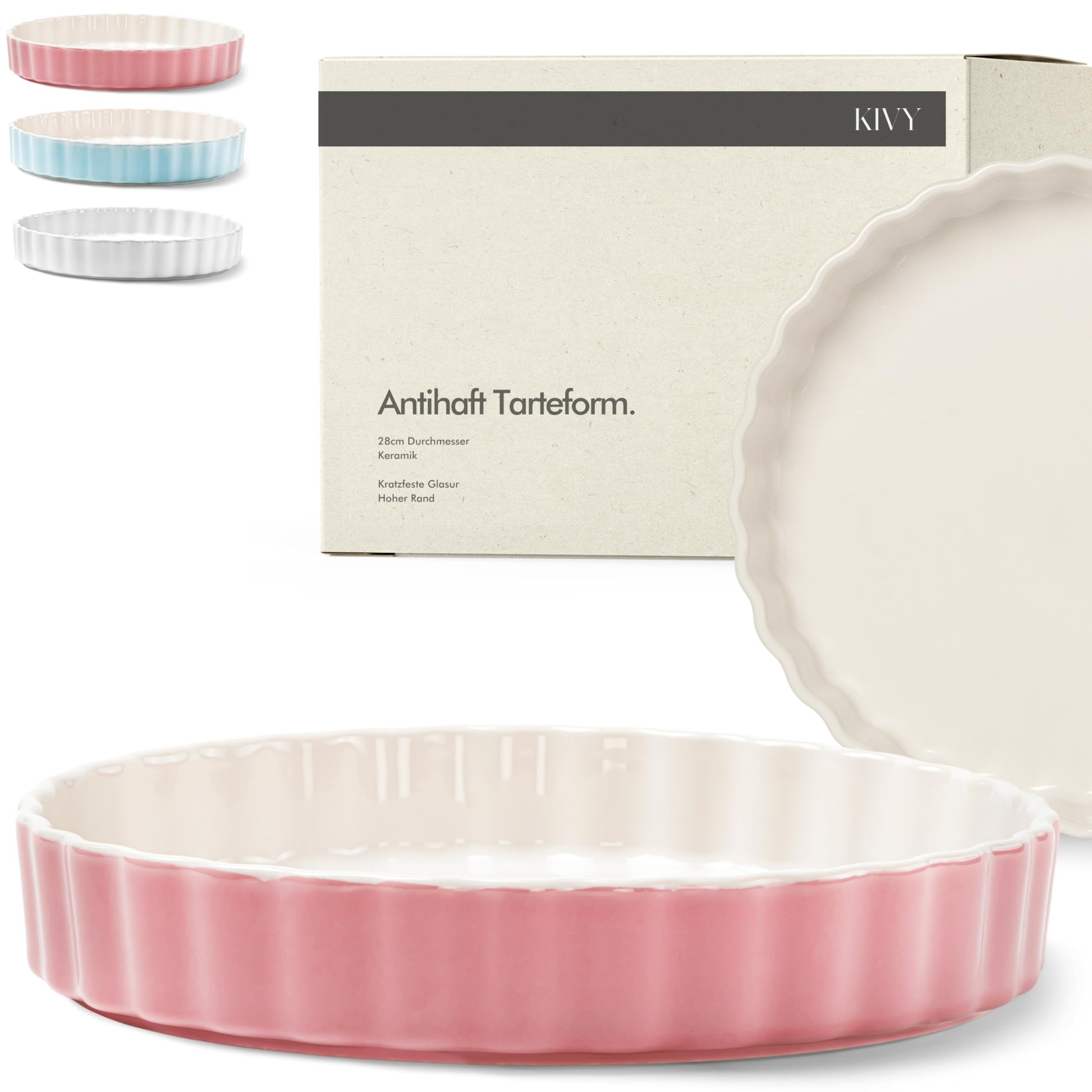 KIVY Tarteform Keramik rund 28 cm – antihaftbeschichtete Quicheform mit hohem Rand