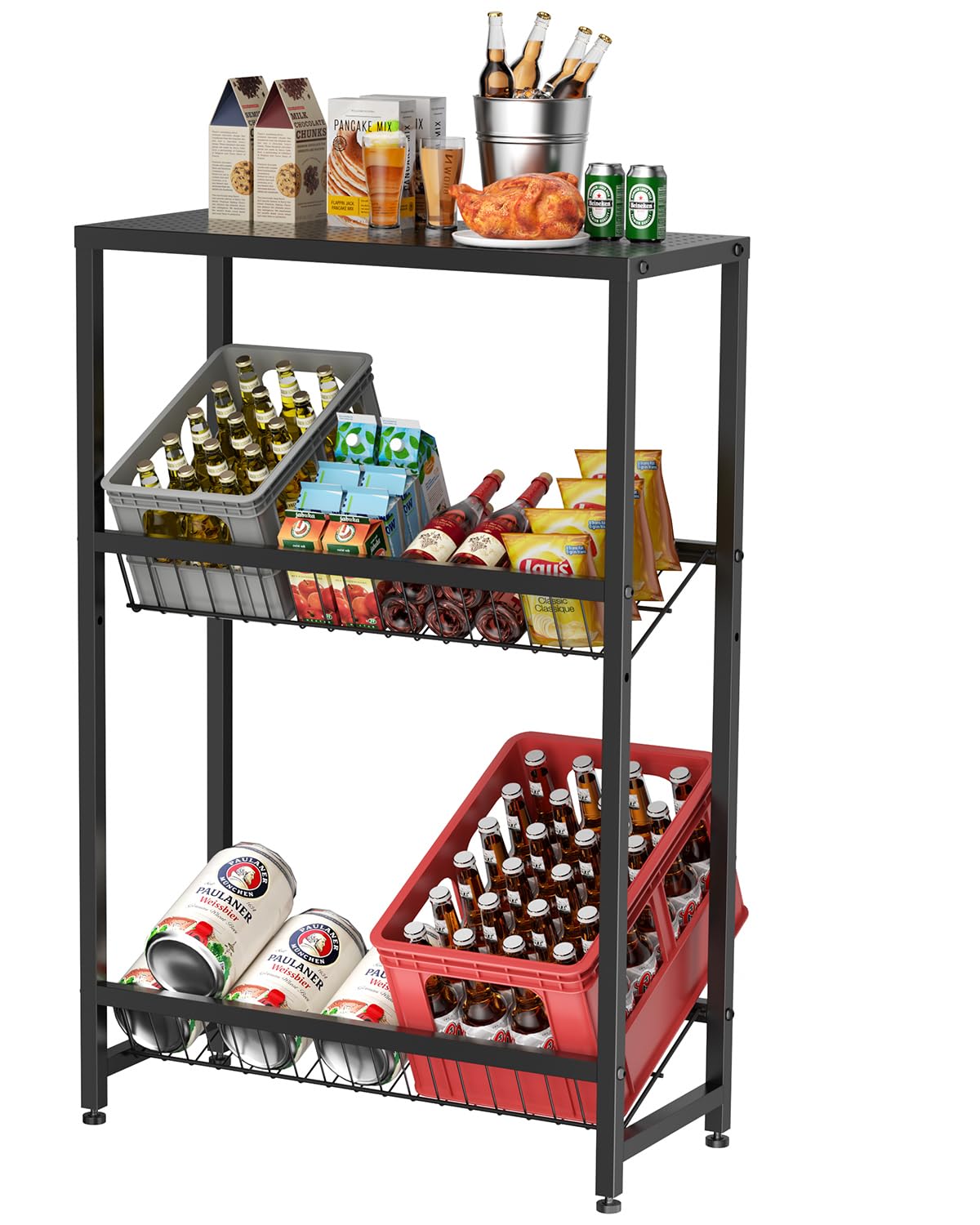 Rainsworth Getränkekistenregal mit Ablage – für 4 Kisten, Schwarz. Vertikales Regal mit Ablage, stapelt 4 Getränkekisten.