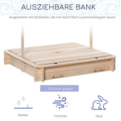 Outsunny Felix Kindersandkasten mit Dach aus Holz – Natur