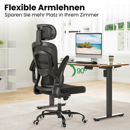 Farini Bürostuhl ergonomisch mit Kopfstütze, höhenverstellbar, schwarz