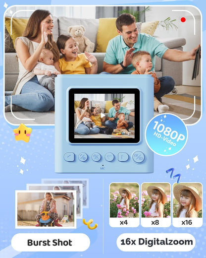 TIATUA Kinderkamera Sofortbildkamera X2 mit 32GB Karte, blau