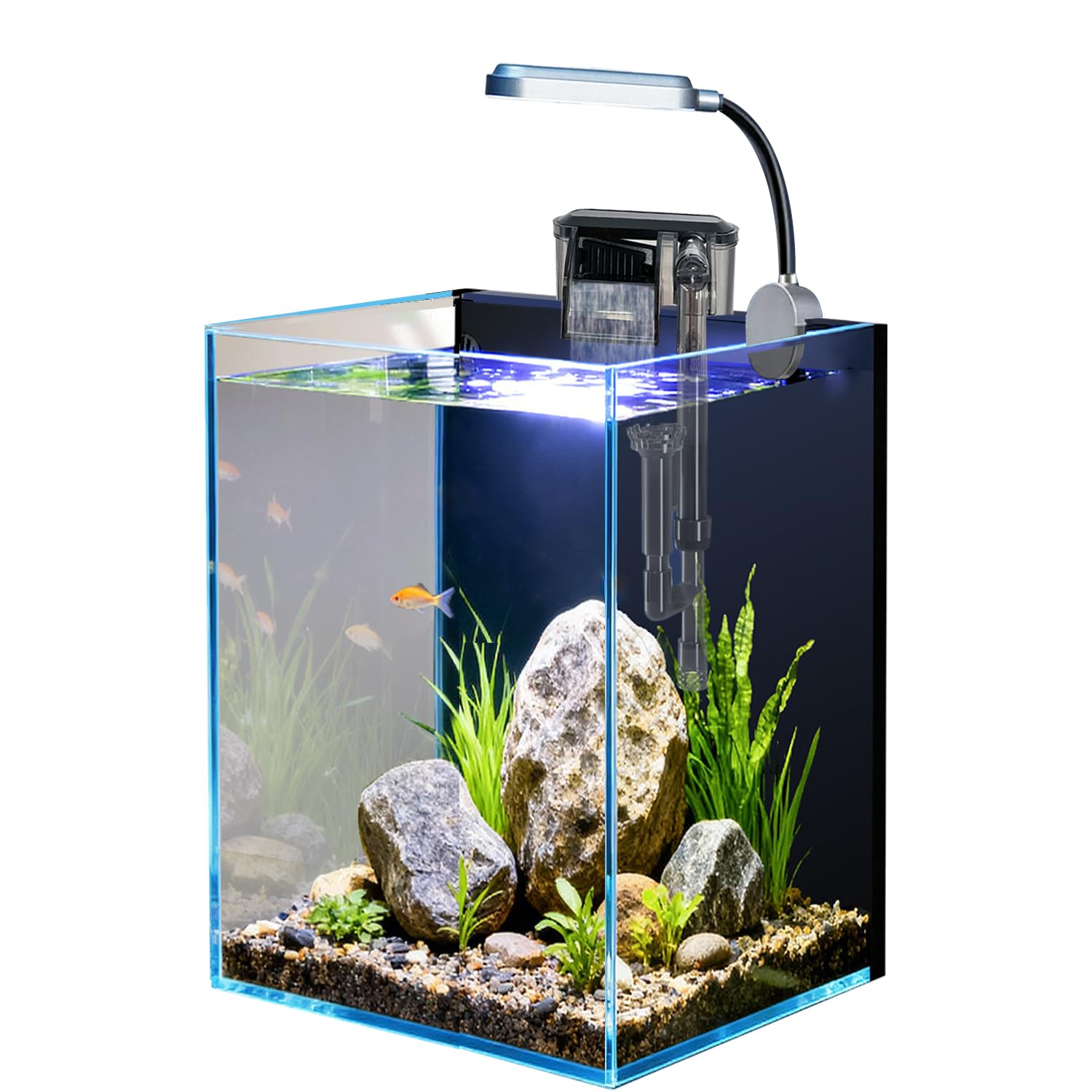 Craftsboys Nano Aquarium Set CB-FT-15, Glas, 5,5 L mit Filter und LED – Glasbecken mit Hängefilter und LED-Beleuchtung