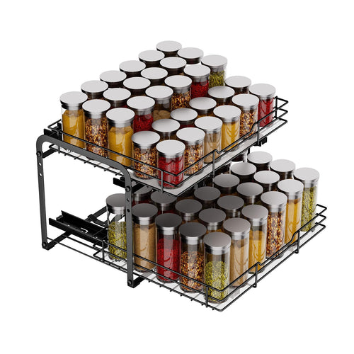 MAYZOLOP Gewürzregal Ausziehbar 2 Etagen Höhenverstellbar. Zweistöckiges Regal für übersichtliche Organisation von Gewürzgläsern.