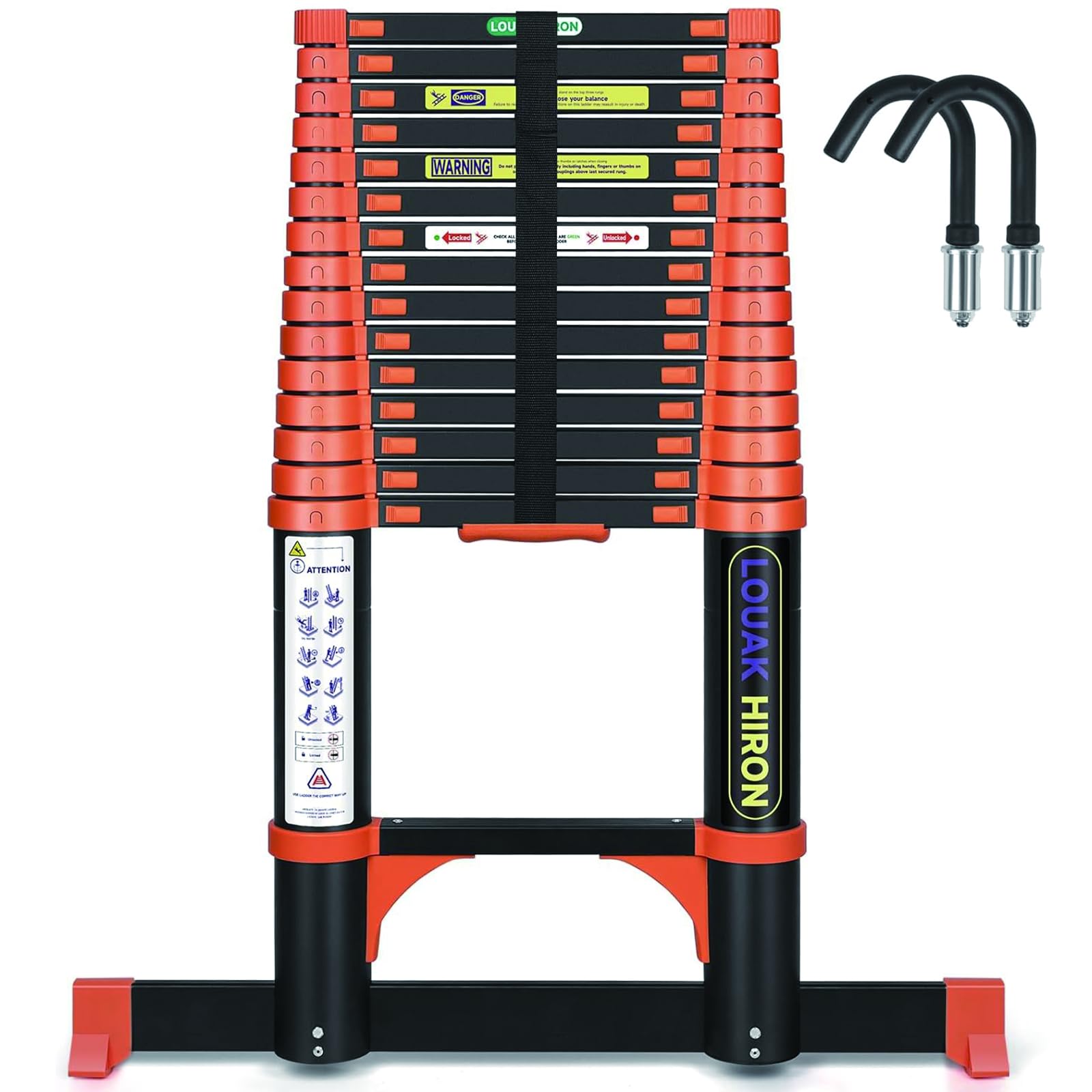 LOUAK&HIRON Alu Teleskopleiter 4,7 m, ausziehbare Mehrzweckleiter aus Aluminium mit rutschfesten Gummifüssen