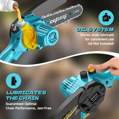 CEEPUY Mini Akku Kettensäge 6 Zoll mit 2 Akkus, 880 W Motor