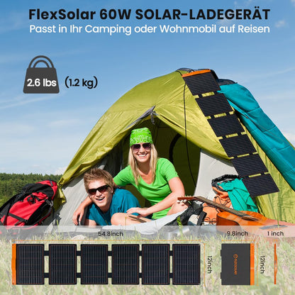 Flexsolar Solarladegerät 60W - Faltbar Wasserdicht IP67