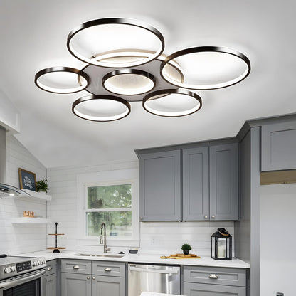 LuxSwiss Moderne 7-Ringe LED Deckenleuchte - Ø110cm, schwarz, dimmbar