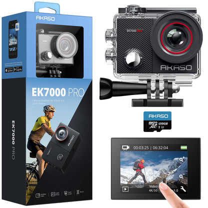 AKASO EK7000 Pro Action Cam 4K, wasserdicht bis 40 m, 128 GB – Unterwasserkamera mit einstellbarem Weitwinkel
