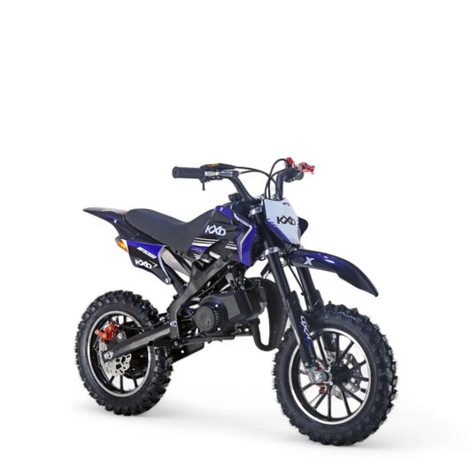 KXD 701 49ccm Kinder Dirt Bike Crossbike Pitbike - Blau, robustes blaues Geländemotorrad zum Offroad-Fahren für Kinder.