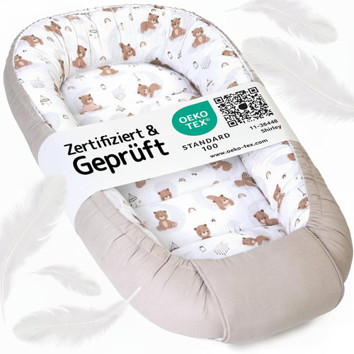 balelu Babynest für Neugeborene, Oeko-TEX Baumwolle, Beige – tragbarer Baby-Schlafplatz