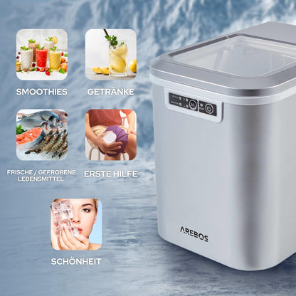 Arebos Eiswürfelmaschine – Eiswürfelbereiter 12 kg/24h Silber