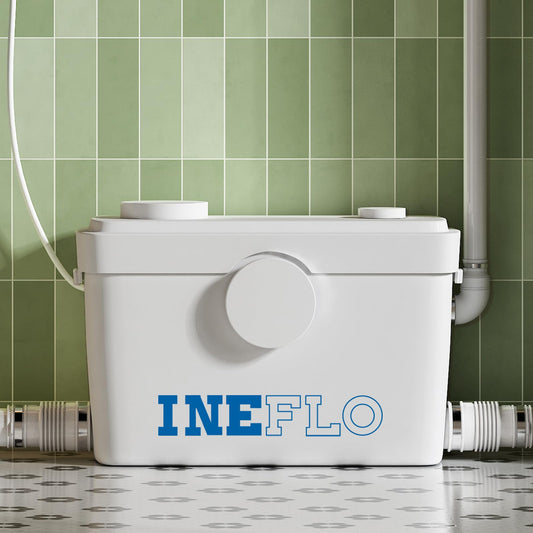 SwissFlow Macerator-Pumpe 750W Hebeanlage – 3 Anschlüsse, flach. Zerkleinert Fäkalien und fördert Abwasser von WC, Dusche, Waschbecken in höhere Leitungen.