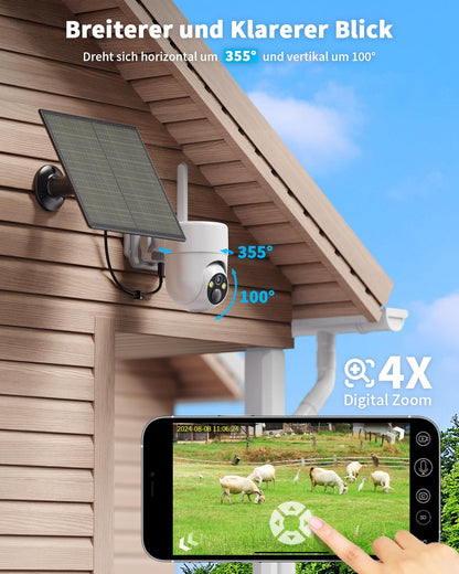 SEHMUA CB84S 4G LTE Überwachungskamera Aussen mit Solarpanel, 2K
