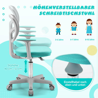 COSTWAY Drehbarer Kinderschreibtischstuhl Jugendstuhl - Türkis