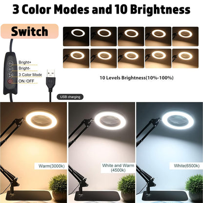 Soobuygoo Lupenlampe 15-fach, 2-in-1 LED-Tischlampe mit Echtglaslinse
