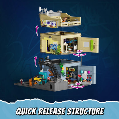 FUNWHOLE Skate Shop Bausteine Set mit LED Licht, 1573 Teile