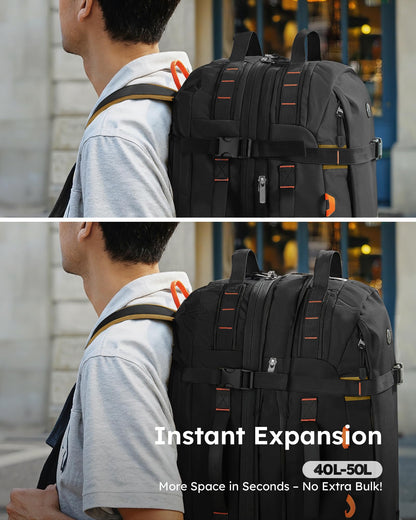 Tolaccea Reiserucksack Handgepäck 15,6 Zoll, erweiterbar 40–50 L