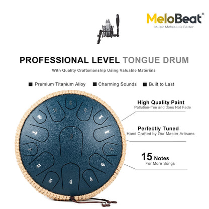 MeloBeat Zungentrommel 13 Zoll 15 Töne Steel Tongue Drum Set - Dunkelblau