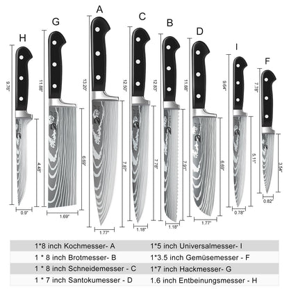 Dfito Profi Kochmesser Set Edelstahl 8-teilig Rolltasche