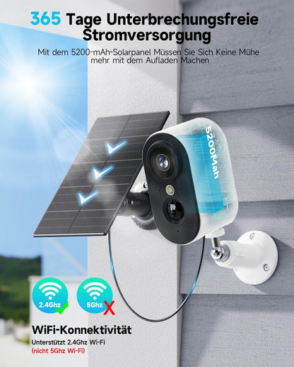 PESAIR 2K Überwachungskamera Aussen mit Akku & Solarpanel, 2er-Pack