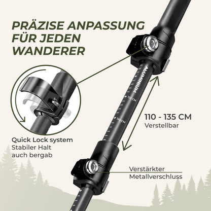 Zenacross Wanderstöcke Teleskop mit Korkgriff, 65-135 cm verstellbar