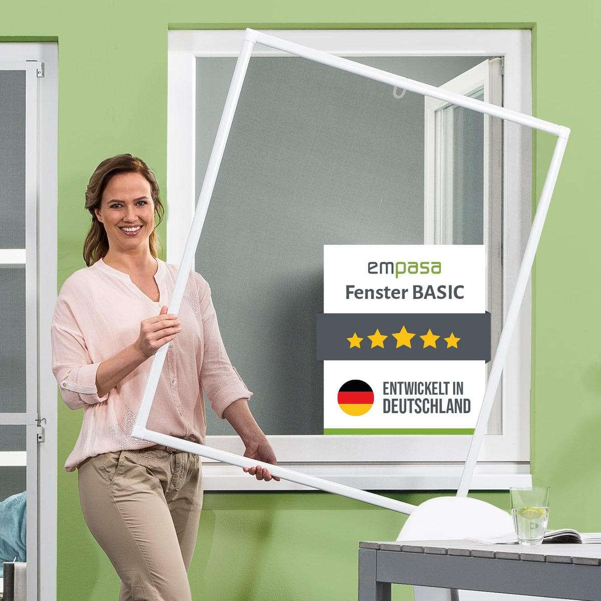 empasa Insektenschutz Fenster Basic mit Alurahmen, 130 x 150 cm, weiss – Fliegengitter mit schwarzem FILATEC-Gewebe