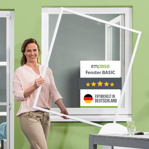 empasa Insektenschutz Fenster Basic mit Alurahmen, 130 x 150 cm, weiss – Fliegengitter mit schwarzem FILATEC-Gewebe