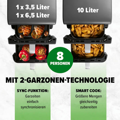 GOURMETmaxx FryUp Doppelkammer Heissluftfritteuse – 10 L MultiSize