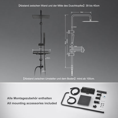 Görbach Regendusche Duschset Edelstahl Schwarz Eckig 20x20cm