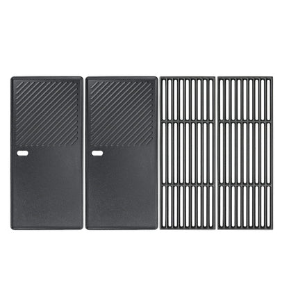 GFTIME Gusseisen Grillrost und Grillplatte Set 43 x 72,5 cm – zwei Roste und zwei Platten aus emailliertem Gusseisen