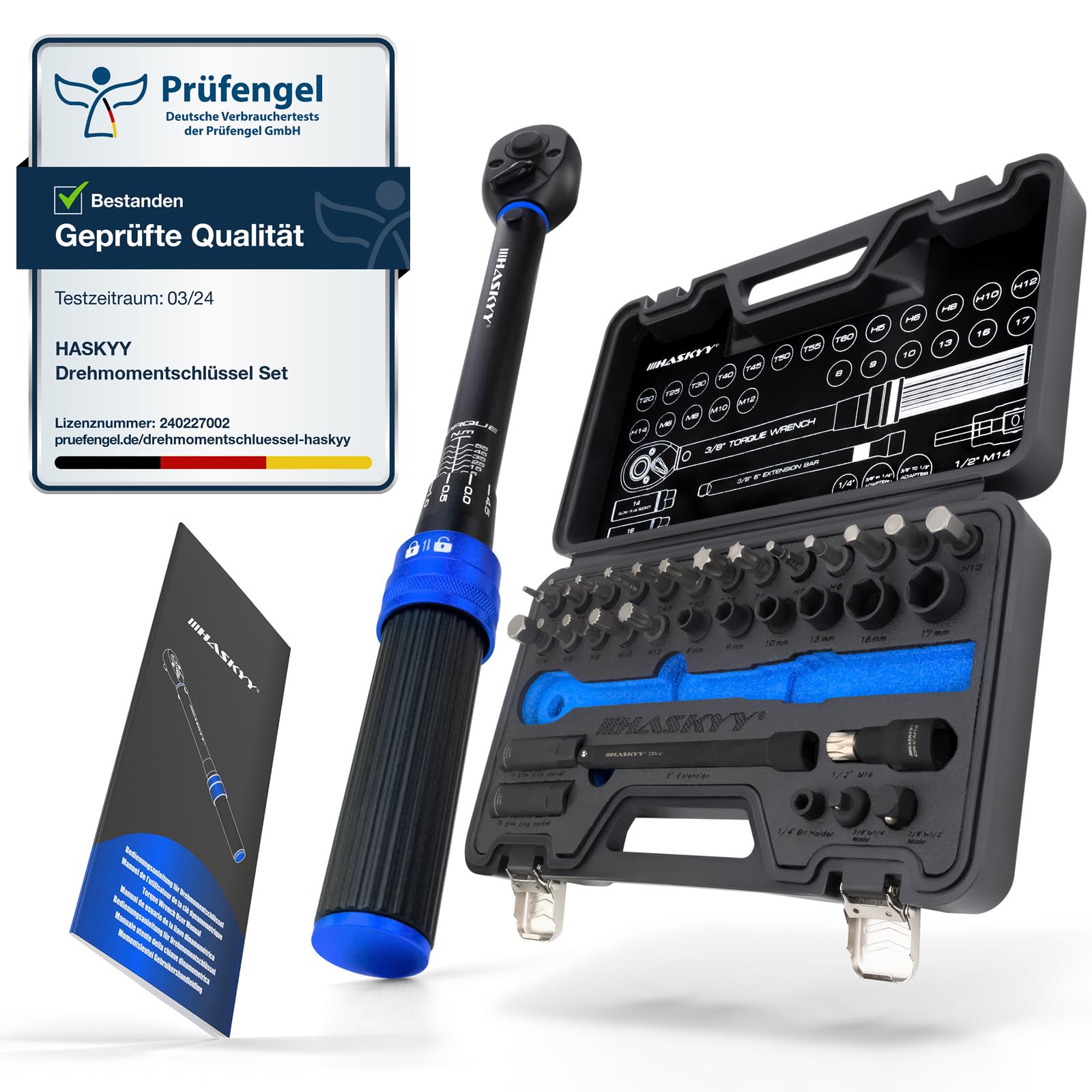HASKYY Drehmomentschlüssel Set 3/8" 5-60Nm Motorrad - Black Series. Schwarzer Drehmomentschlüssel mit 3/8" Antrieb zur Drehmomentkontrolle an Motorrädern.