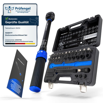 HASKYY Drehmomentschlüssel Set 3/8" 5-60Nm Motorrad - Black Series. Schwarzer Drehmomentschlüssel mit 3/8" Antrieb zur Drehmomentkontrolle an Motorrädern.