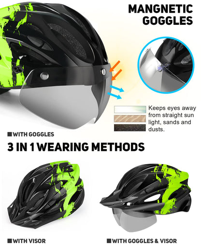 RaMokey Fahrradhelm mit LED-Licht und Magnetvisier, 57-62 cm