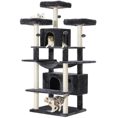 MSmask grosser Kratzbaum XXL für grosse Katzen – Rauchgrau. Mehrstufiger Baum mit Sisalstämmen zum Klettern, Kratzen, Schlafen.