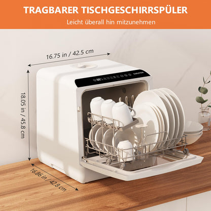 Karlxtom TDQR03A Mini Spülmaschine – Kompakter Tisch-Geschirrspüler