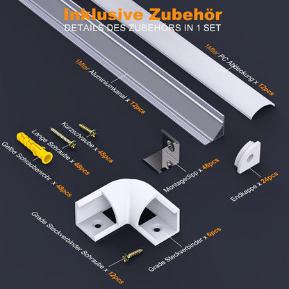 Chesbung LED Aluminiumprofil V-Form 12x1m für LED-Streifen bis 12 mm