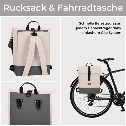 LARKSON Tammo Bike Gepäckträgertasche & Rucksack 2-in-1 Sand Grau