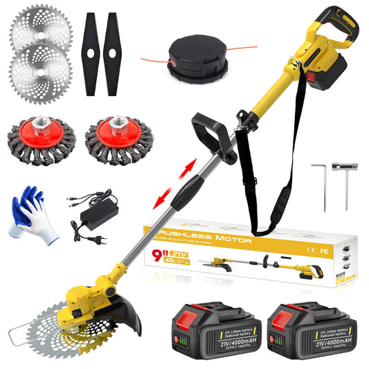GartenPro 21V Bürstenloser Freischneider Akku-Set – 2x 4.0Ah Akku. Langstielig zum Schneiden von hohem Gras und dichtem Bewuchs.