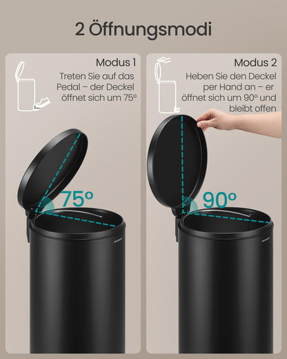 SONGMICS Tretmülleimer 30 L, Stahl, Softclose-Deckel, tintenschwarz