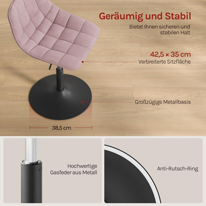 WOLTU Schminktisch Hocker mit Rückenlehne, höhenverstellbar, Samt Rosa