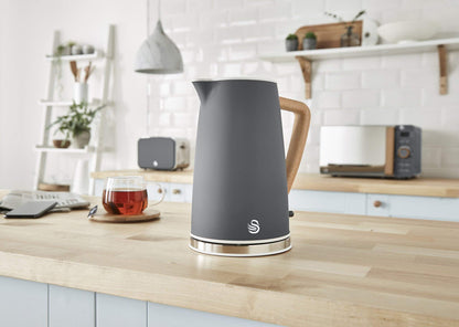 Swan Nordic Wasserkocher Toaster Mikrowelle Set – Grau Holzoptik