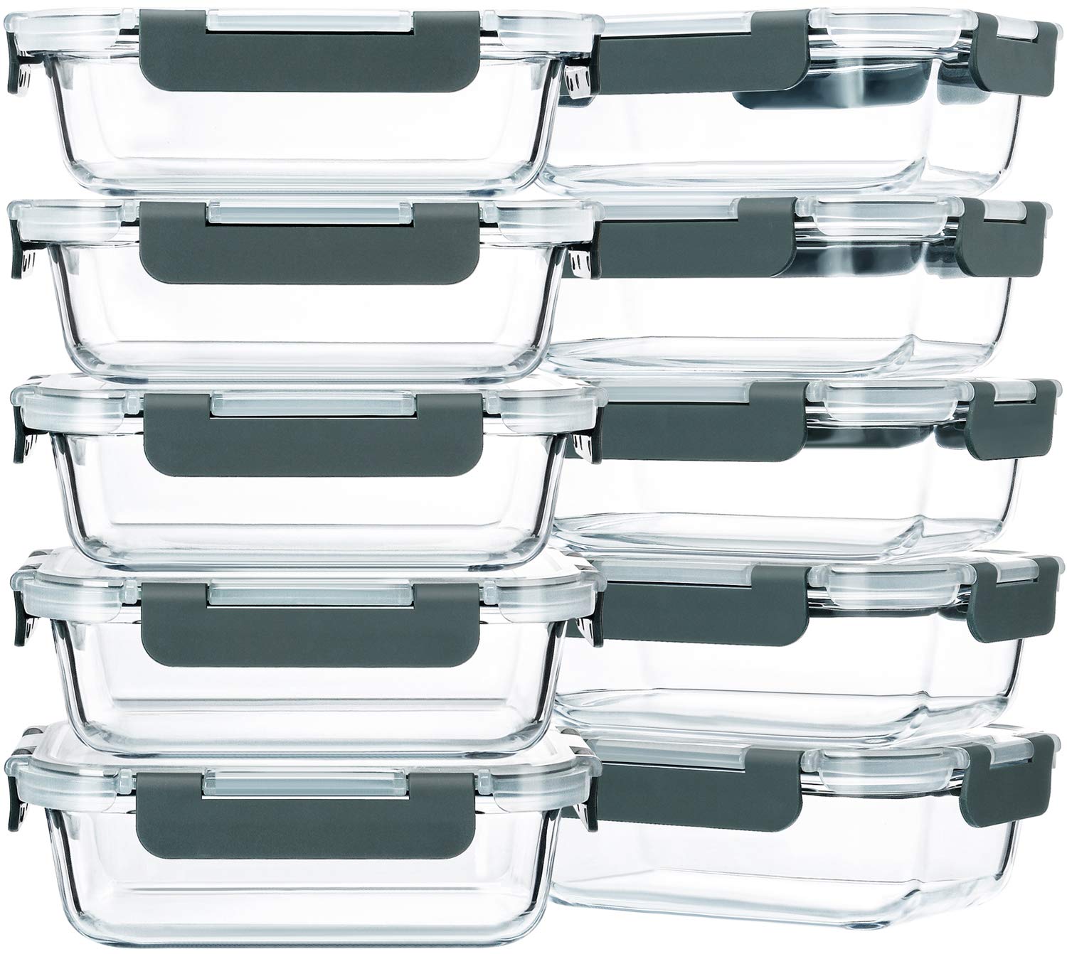 M MCIRCO Glas-Frischhaltedosen Set, 625 ml, 10 Stück, Borosilikatglas – rechteckige Glasbehälter mit Deckel