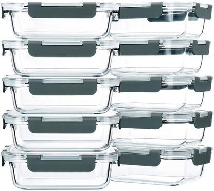 M MCIRCO Glas-Frischhaltedosen Set, 625 ml, 10 Stück, Borosilikatglas – rechteckige Glasbehälter mit Deckel