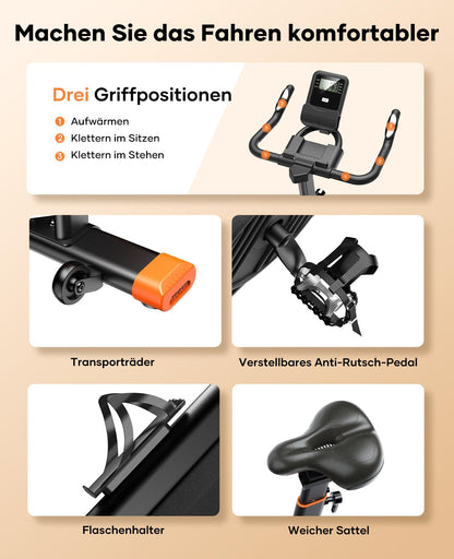 Toputure Heimtrainer Fahrrad TEB3, Ergometer mit 15 kg Schwungrad