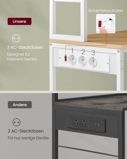 VASAGLE Küchenregal KKS124Y01 mit Steckdosen – Goldeiche/Weiss