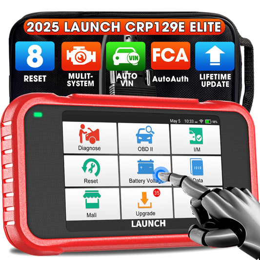 LAUNCH CRP129E Kfz Diagnosegerät – 4 Systeme, 5 Funktionen. Schwarzes Diagnosegerät mit Display für Fehlercodes.