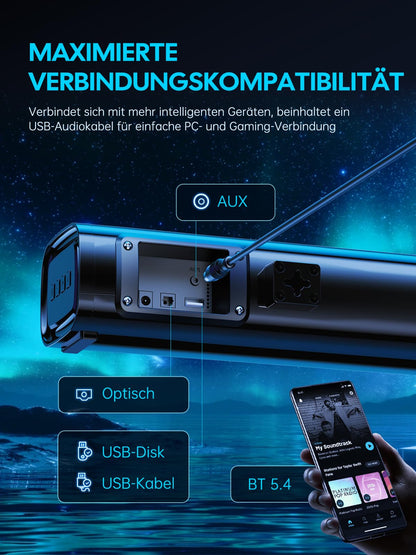 MEVOSTO Mini 2.1 Soundbar für TV PC Gaming – 60W 40cm